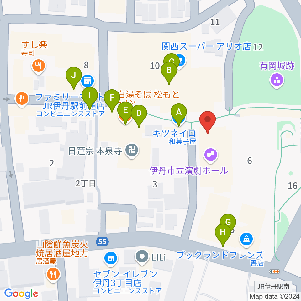 伊丹STAGE周辺のファミレス・ファーストフード一覧地図