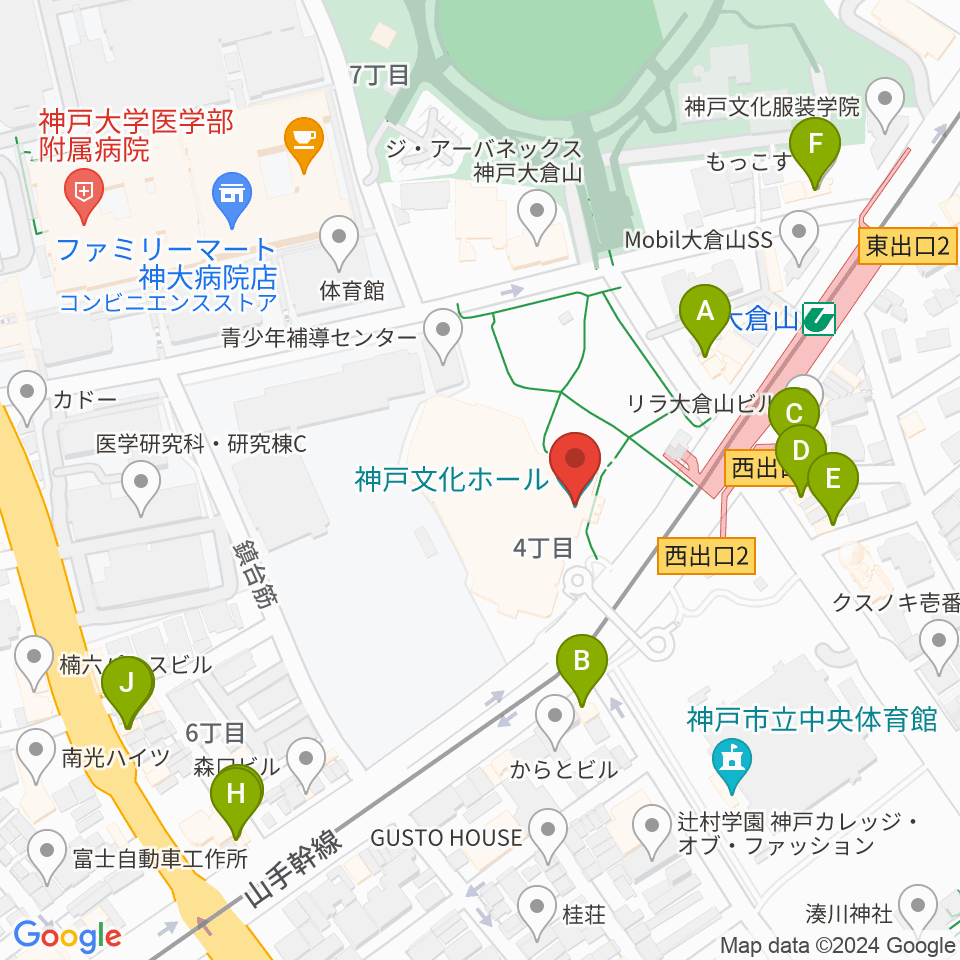 神戸文化ホール周辺のファミレス・ファーストフード一覧地図