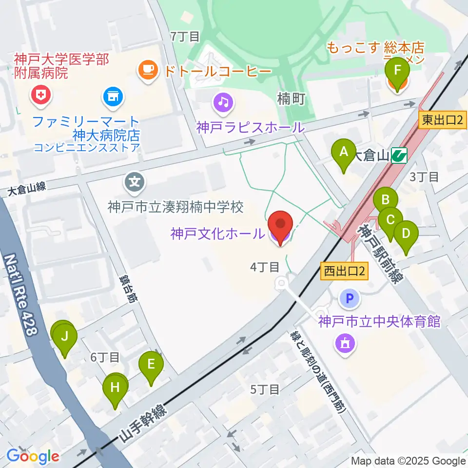 神戸文化ホール周辺のファミレス・ファーストフード一覧地図