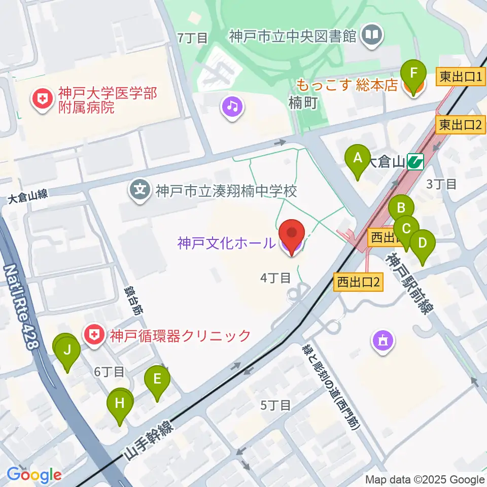 神戸文化ホール周辺のファミレス・ファーストフード一覧地図