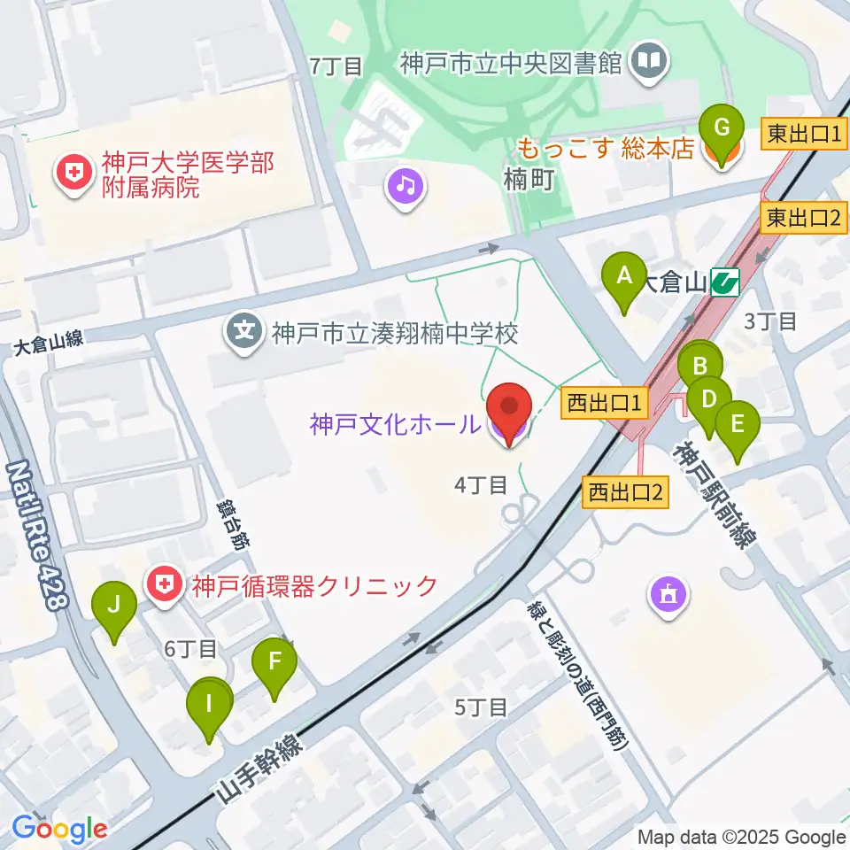 神戸文化ホール周辺のファミレス・ファーストフード一覧地図