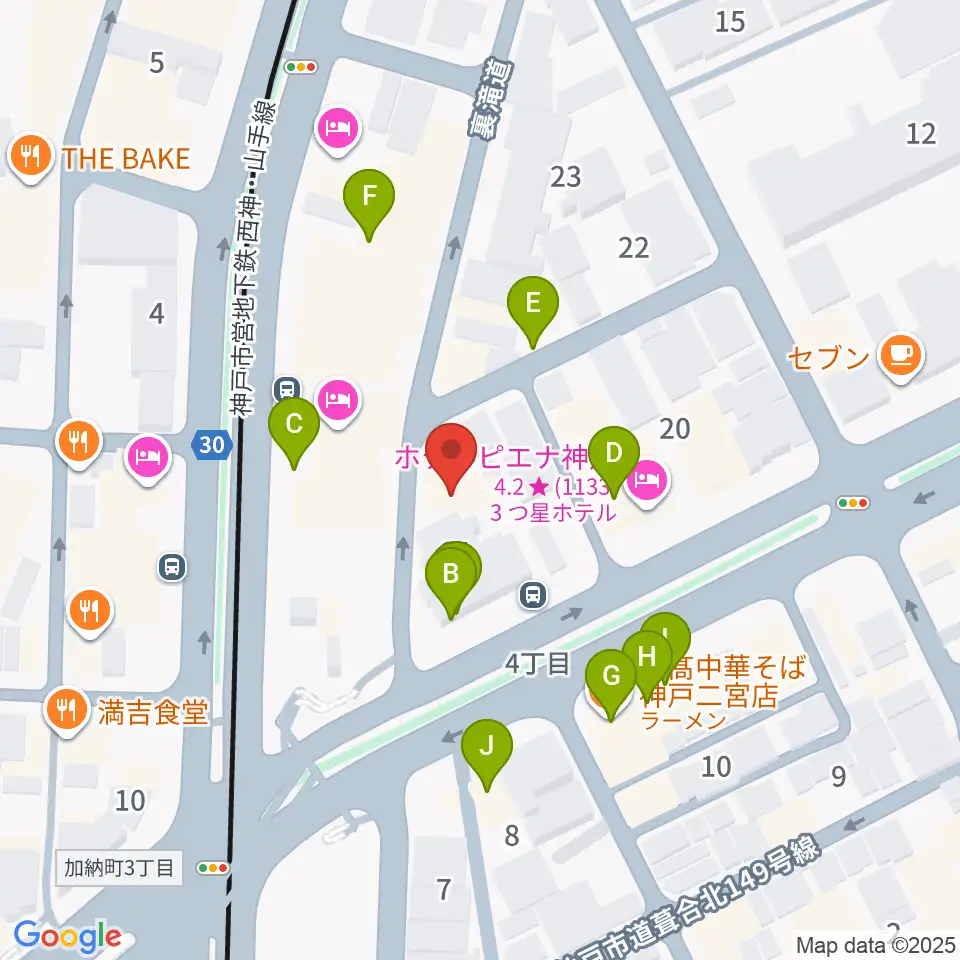 神戸三宮CASHBOX周辺のファミレス・ファーストフード一覧地図