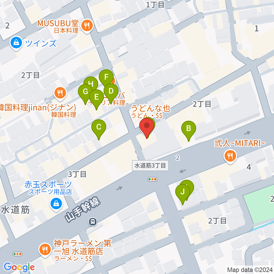 な也（LIVE MUSIC NA-Ya）周辺のファミレス・ファーストフード一覧地図