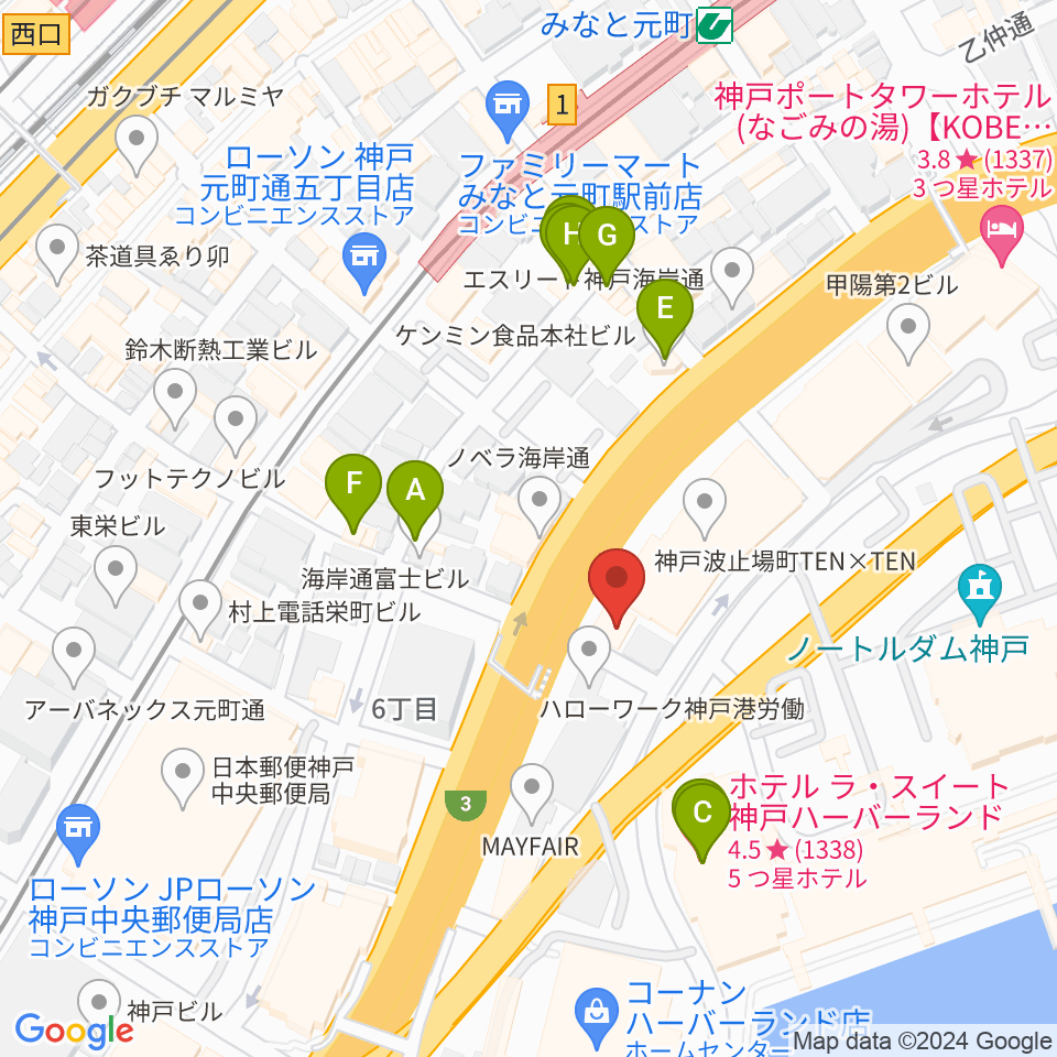 神戸ジェームスブルースランド周辺のファミレス・ファーストフード一覧地図