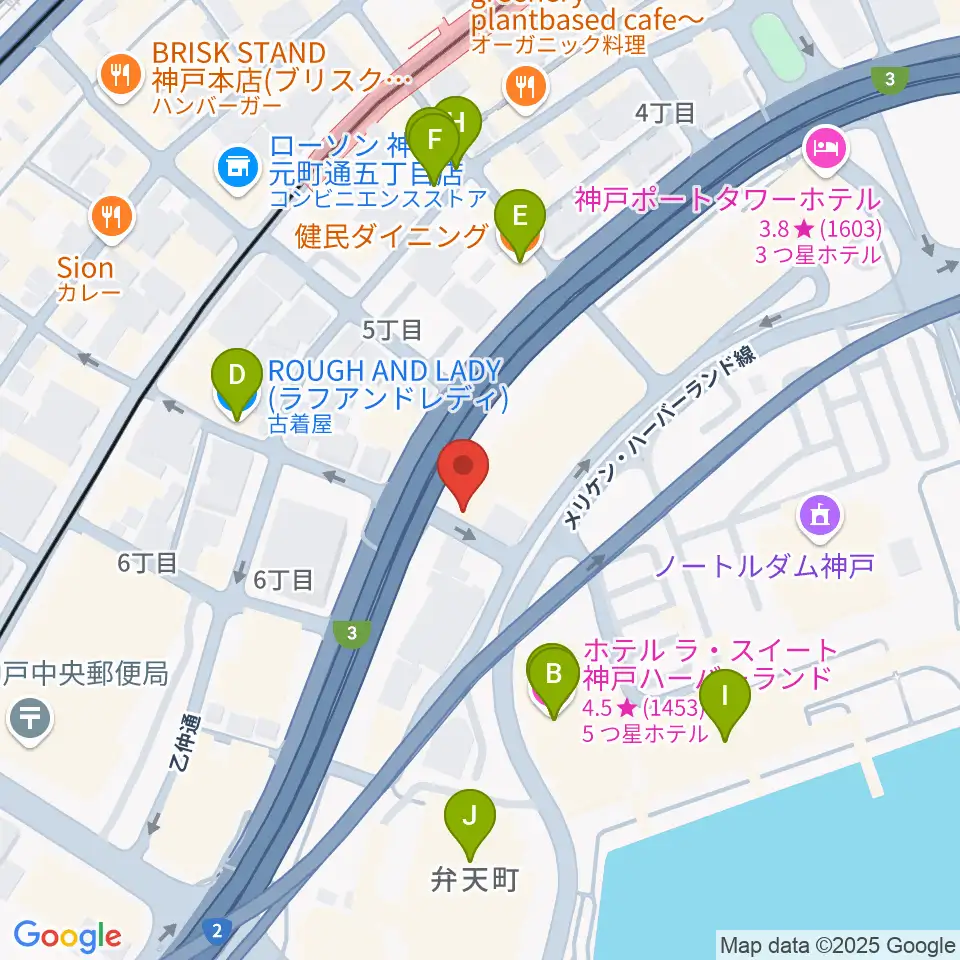 神戸ジェームスブルースランド周辺のファミレス・ファーストフード一覧地図