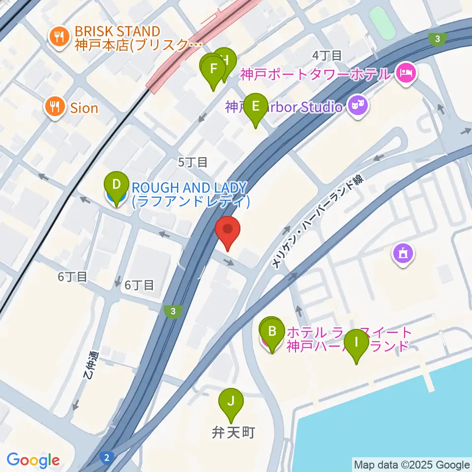 神戸ジェームスブルースランド周辺のファミレス・ファーストフード一覧地図