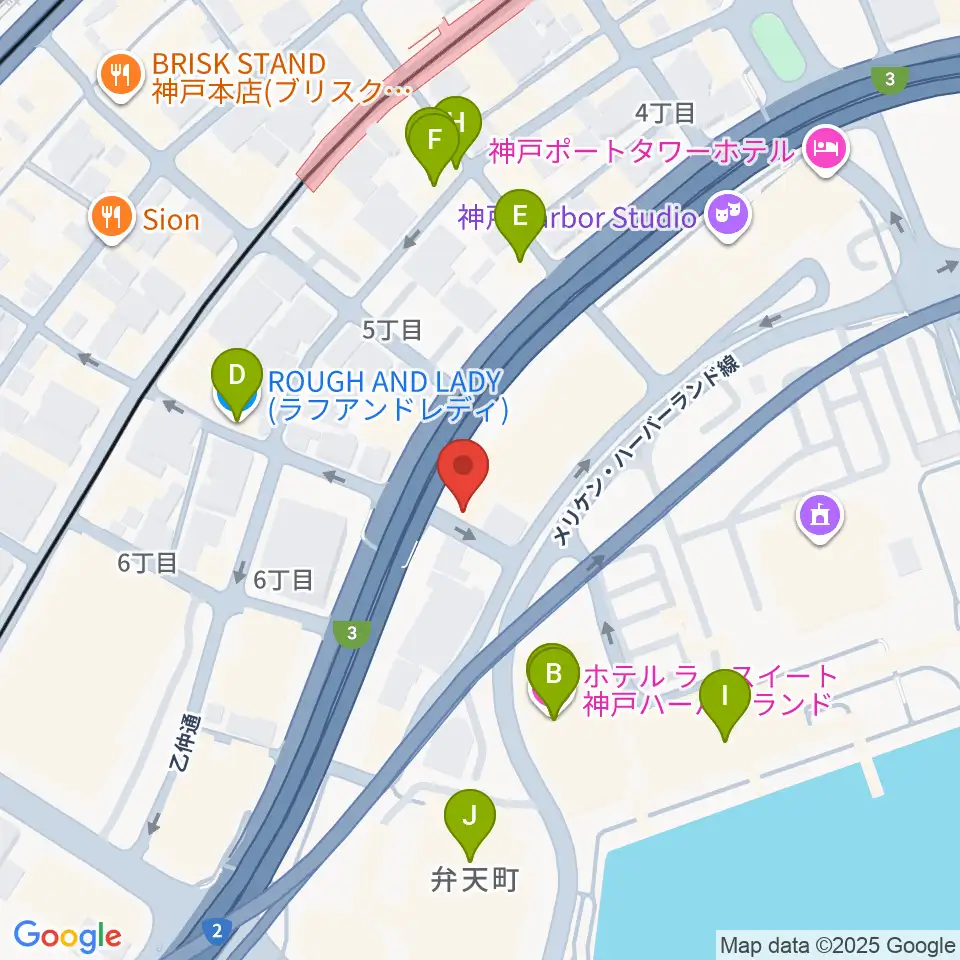 神戸ジェームスブルースランド周辺のファミレス・ファーストフード一覧地図