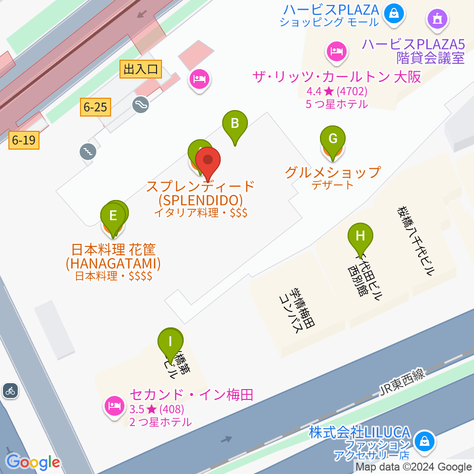 ハービスHALL周辺のファミレス・ファーストフード一覧地図