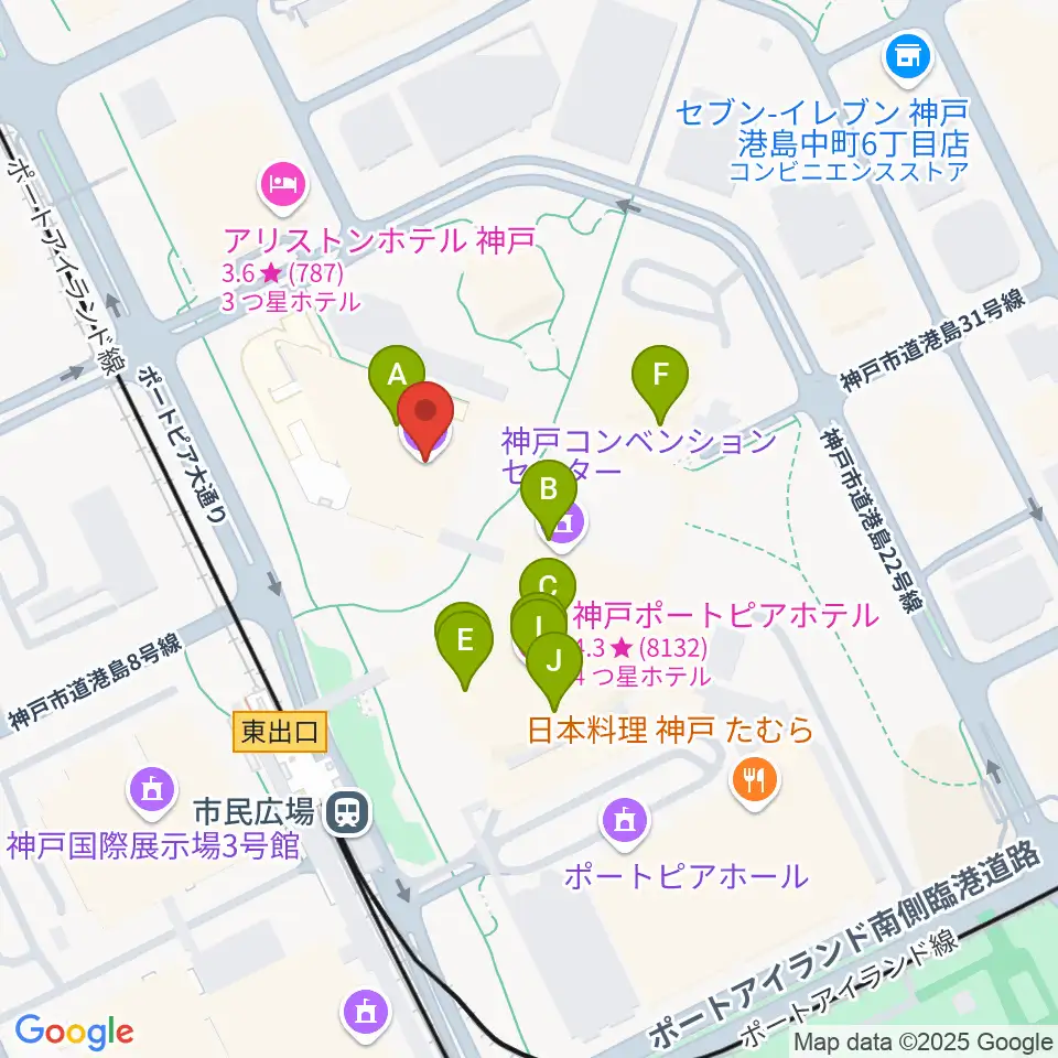 神戸国際会議場周辺のファミレス・ファーストフード一覧地図