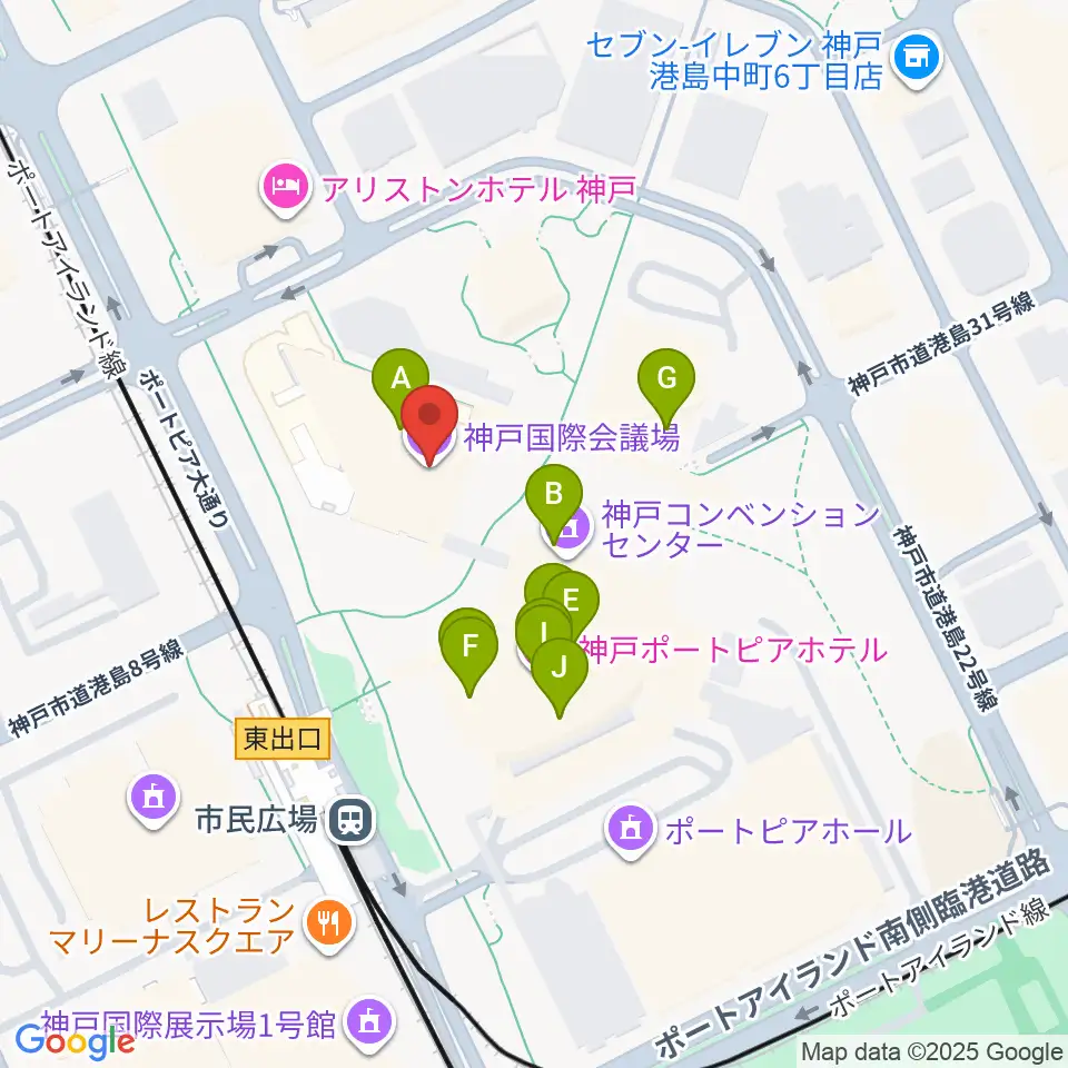 神戸国際会議場周辺のファミレス・ファーストフード一覧地図