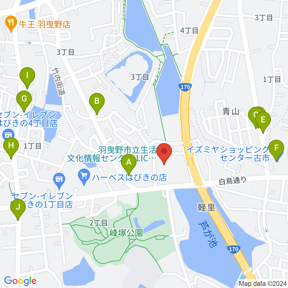 LICはびきの周辺のファミレス・ファーストフード一覧地図