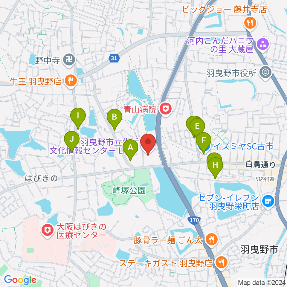 LICはびきの周辺のファミレス・ファーストフード一覧地図