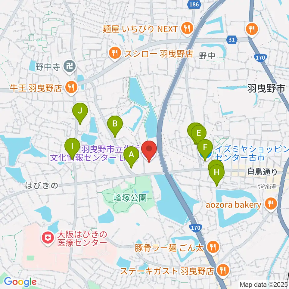 LICはびきの周辺のファミレス・ファーストフード一覧地図
