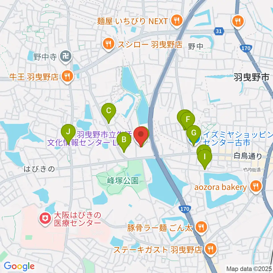 LICはびきの周辺のファミレス・ファーストフード一覧地図
