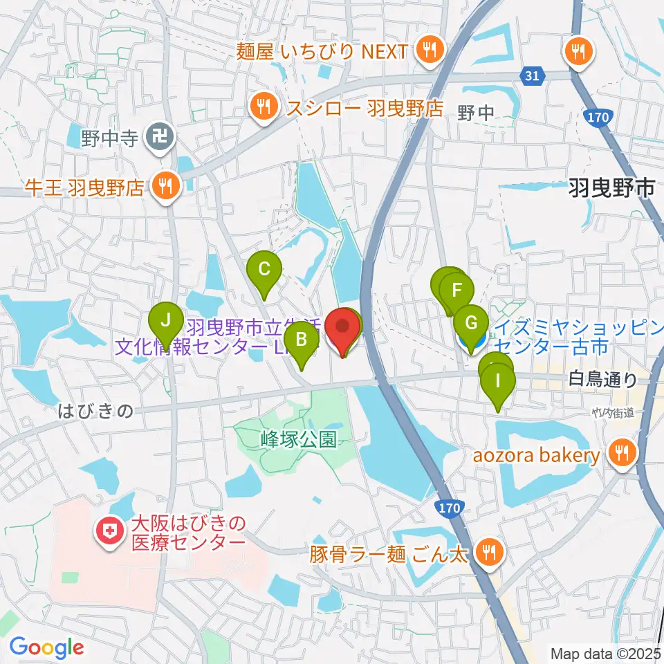 LICはびきの周辺のファミレス・ファーストフード一覧地図