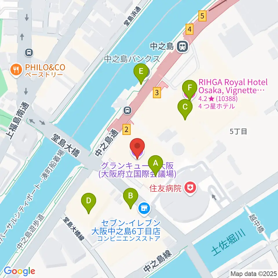 グランキューブ大阪周辺のファミレス・ファーストフード一覧地図