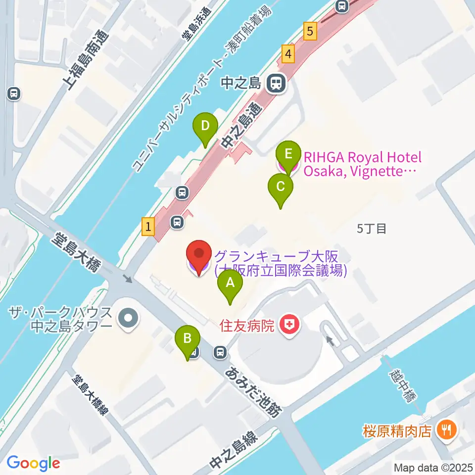 グランキューブ大阪周辺のファミレス・ファーストフード一覧地図