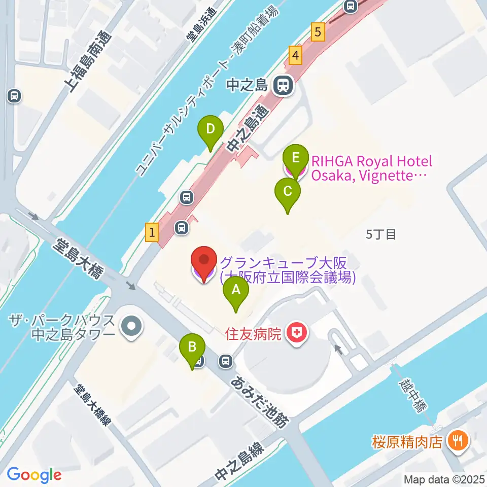 グランキューブ大阪周辺のファミレス・ファーストフード一覧地図