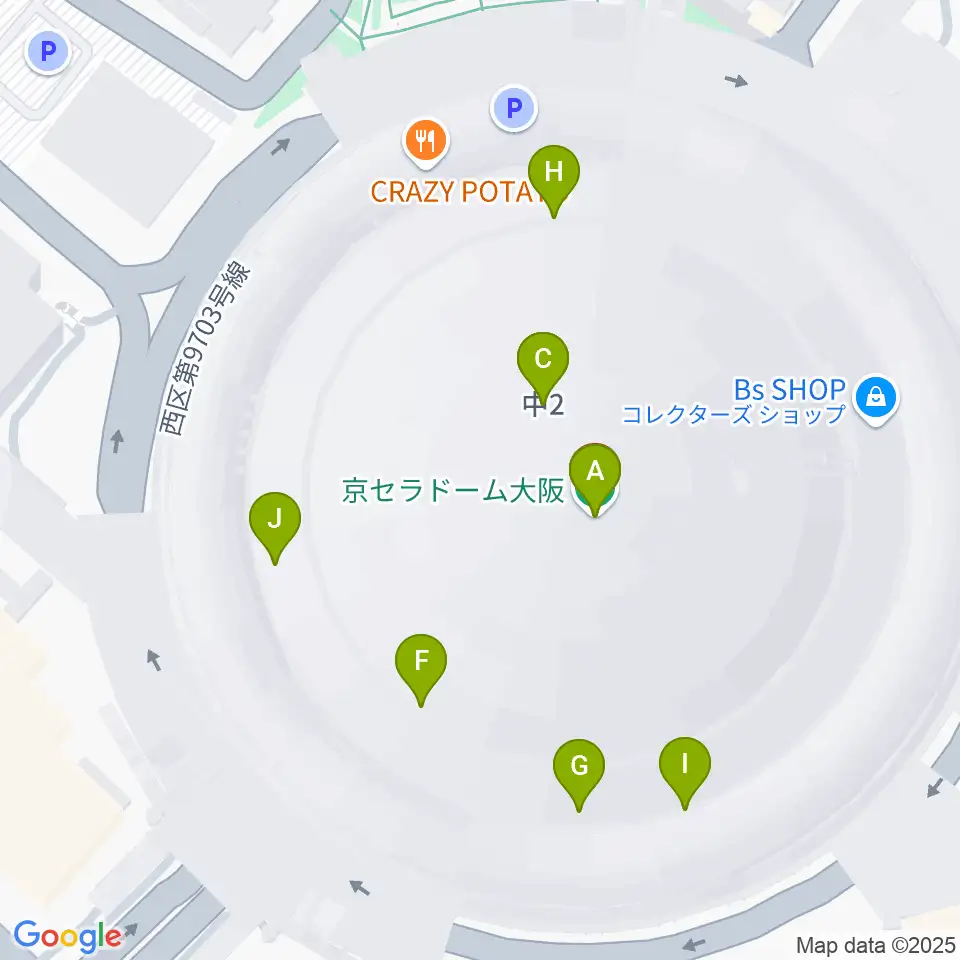 京セラドーム大阪周辺のファミレス・ファーストフード一覧地図