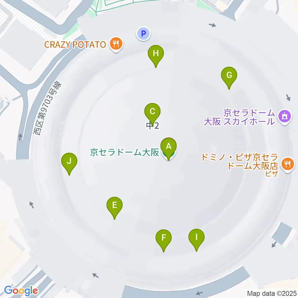 京セラドーム大阪周辺のファミレス・ファーストフード一覧地図