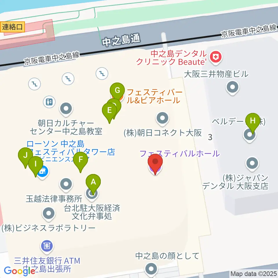 フェスティバルホール周辺のファミレス・ファーストフード一覧地図