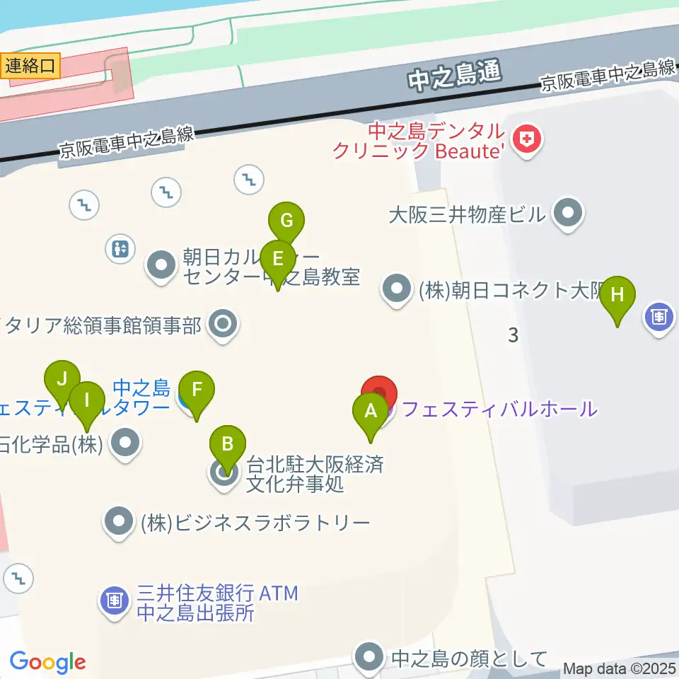 フェスティバルホール周辺のファミレス・ファーストフード一覧地図