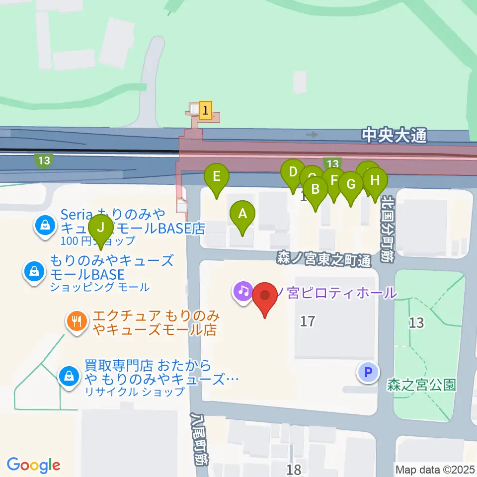 森ノ宮ピロティホール周辺のファミレス・ファーストフード一覧地図