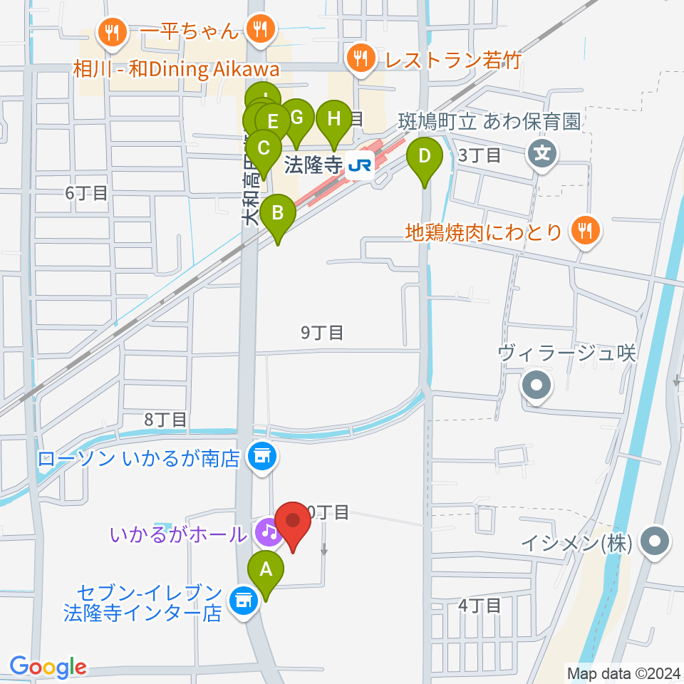 いかるがホール周辺のファミレス・ファーストフード一覧地図