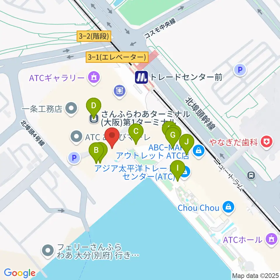 南港サンセットホール周辺のファミレス・ファーストフード一覧地図