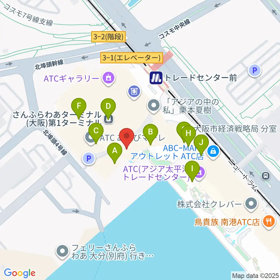 南港サンセットホール周辺のファミレス・ファーストフード一覧地図