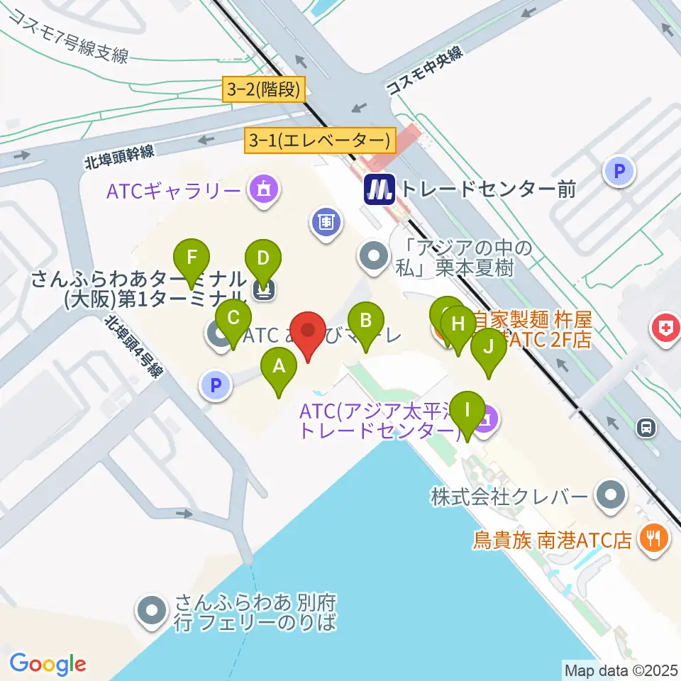 南港サンセットホール周辺のファミレス・ファーストフード一覧地図