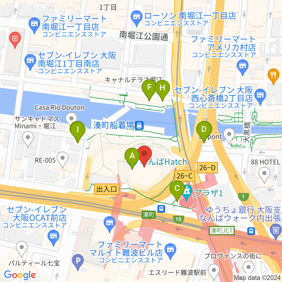 なんばハッチ周辺のファミレス・ファーストフード一覧地図