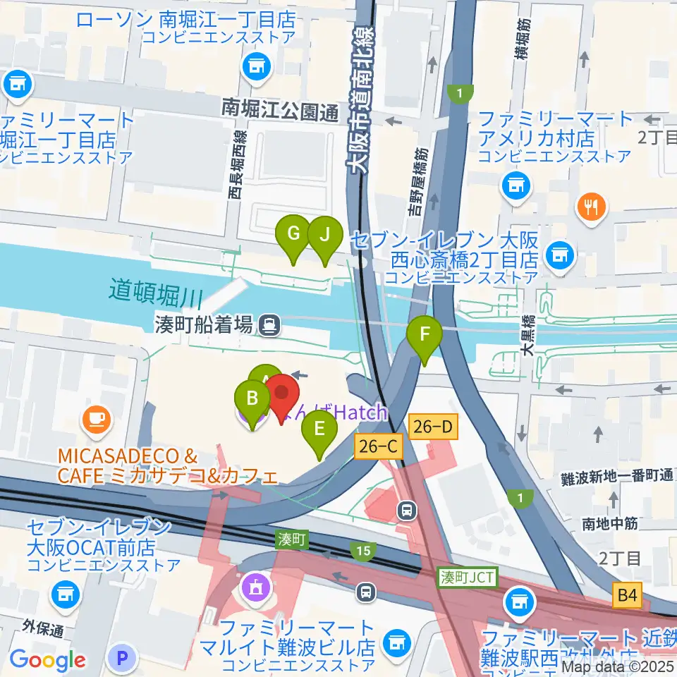 なんばハッチ周辺のファミレス・ファーストフード一覧地図
