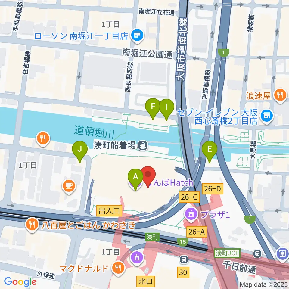 なんばハッチ周辺のファミレス・ファーストフード一覧地図