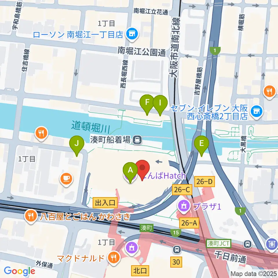 なんばハッチ周辺のファミレス・ファーストフード一覧地図