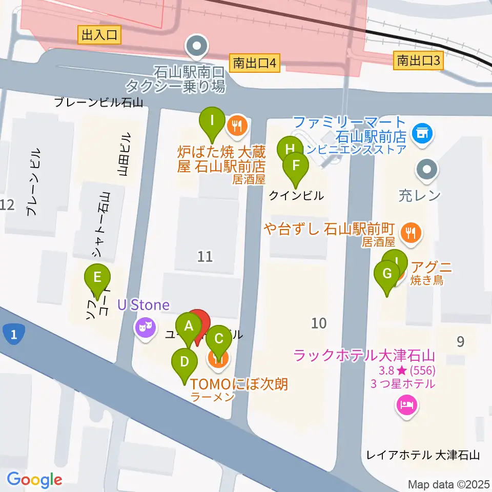 滋賀ユーストン周辺のファミレス・ファーストフード一覧地図