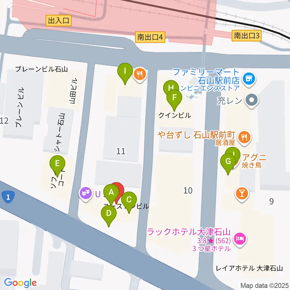 滋賀ユーストン周辺のファミレス・ファーストフード一覧地図