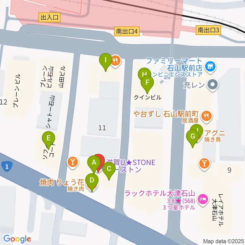 滋賀ユーストン周辺のファミレス・ファーストフード一覧地図