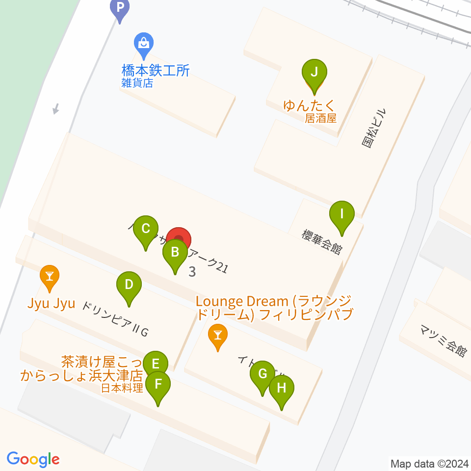 滋賀B-FLAT周辺のファミレス・ファーストフード一覧地図