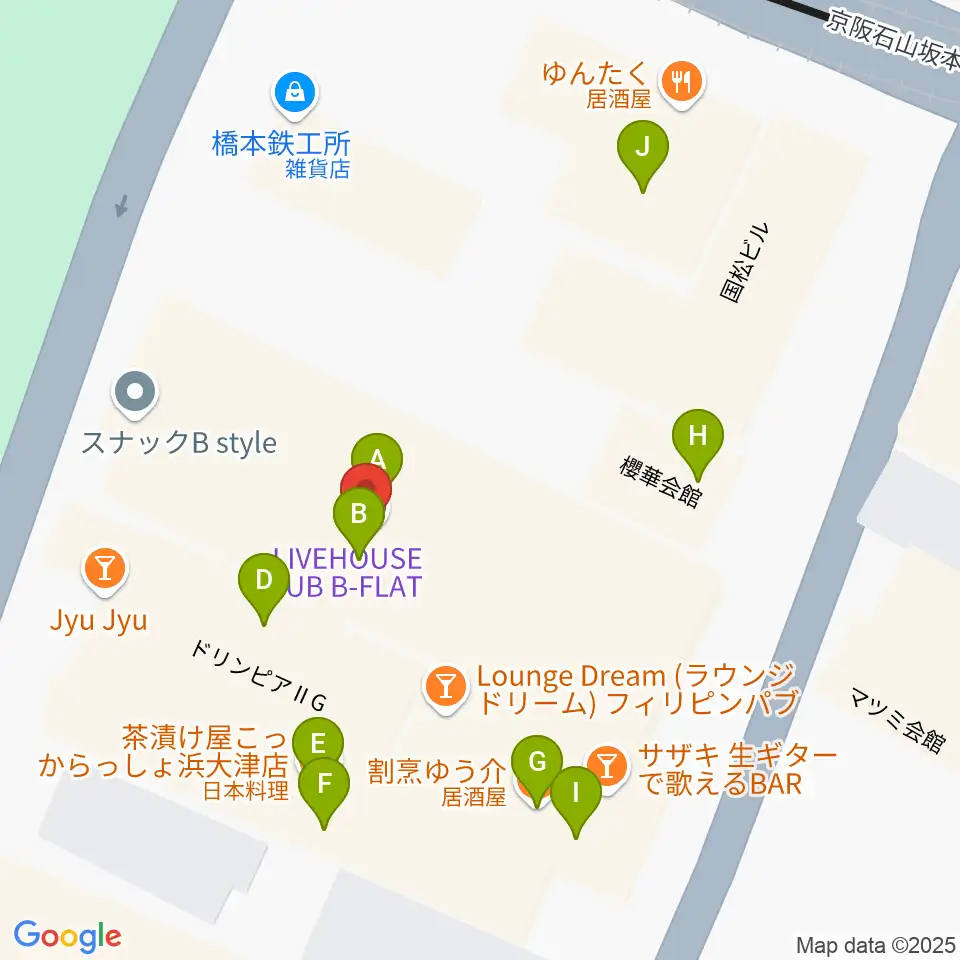 滋賀B-FLAT周辺のファミレス・ファーストフード一覧地図