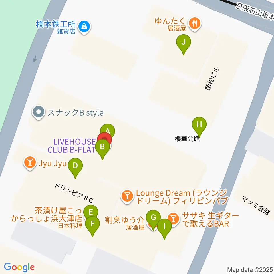 滋賀B-FLAT周辺のファミレス・ファーストフード一覧地図