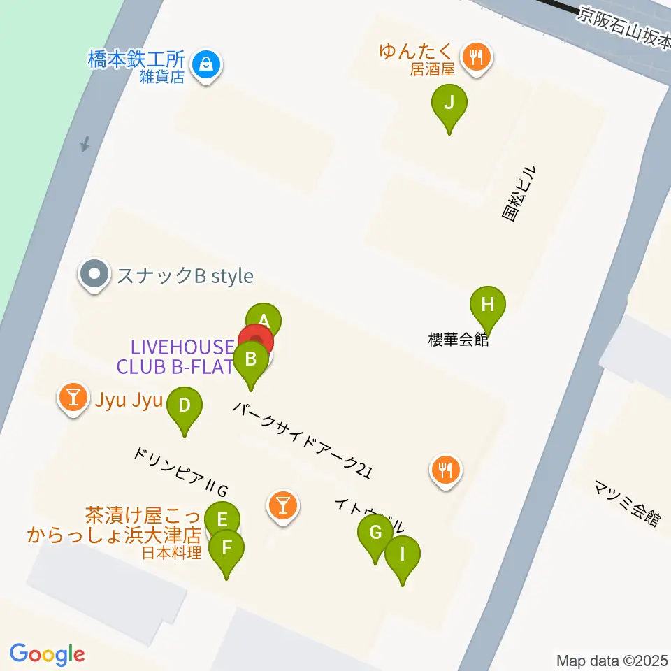 滋賀B-FLAT周辺のファミレス・ファーストフード一覧地図