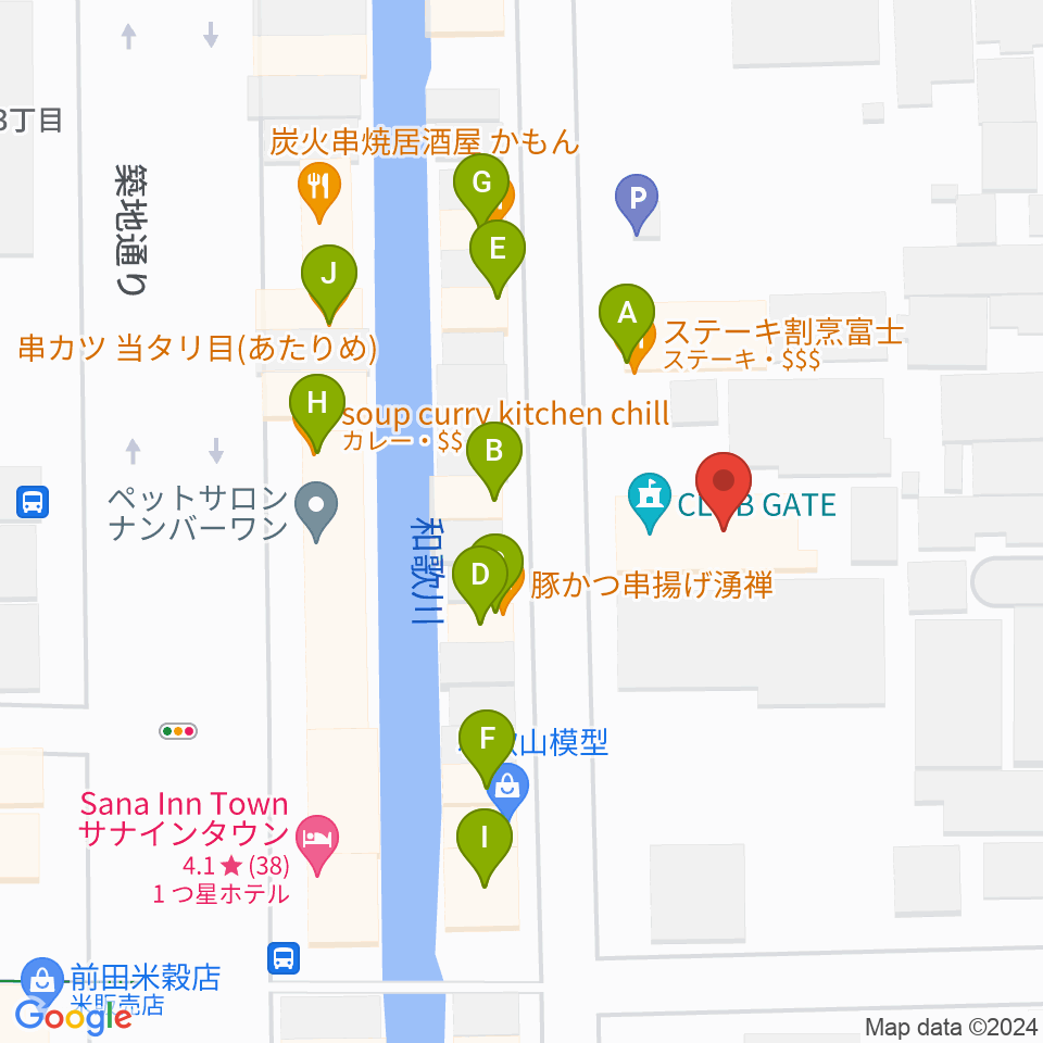 和歌山CLUB GATE周辺のファミレス・ファーストフード一覧地図