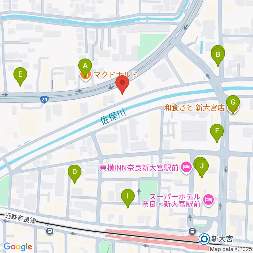 奈良ネバーランド周辺のファミレス・ファーストフード一覧地図