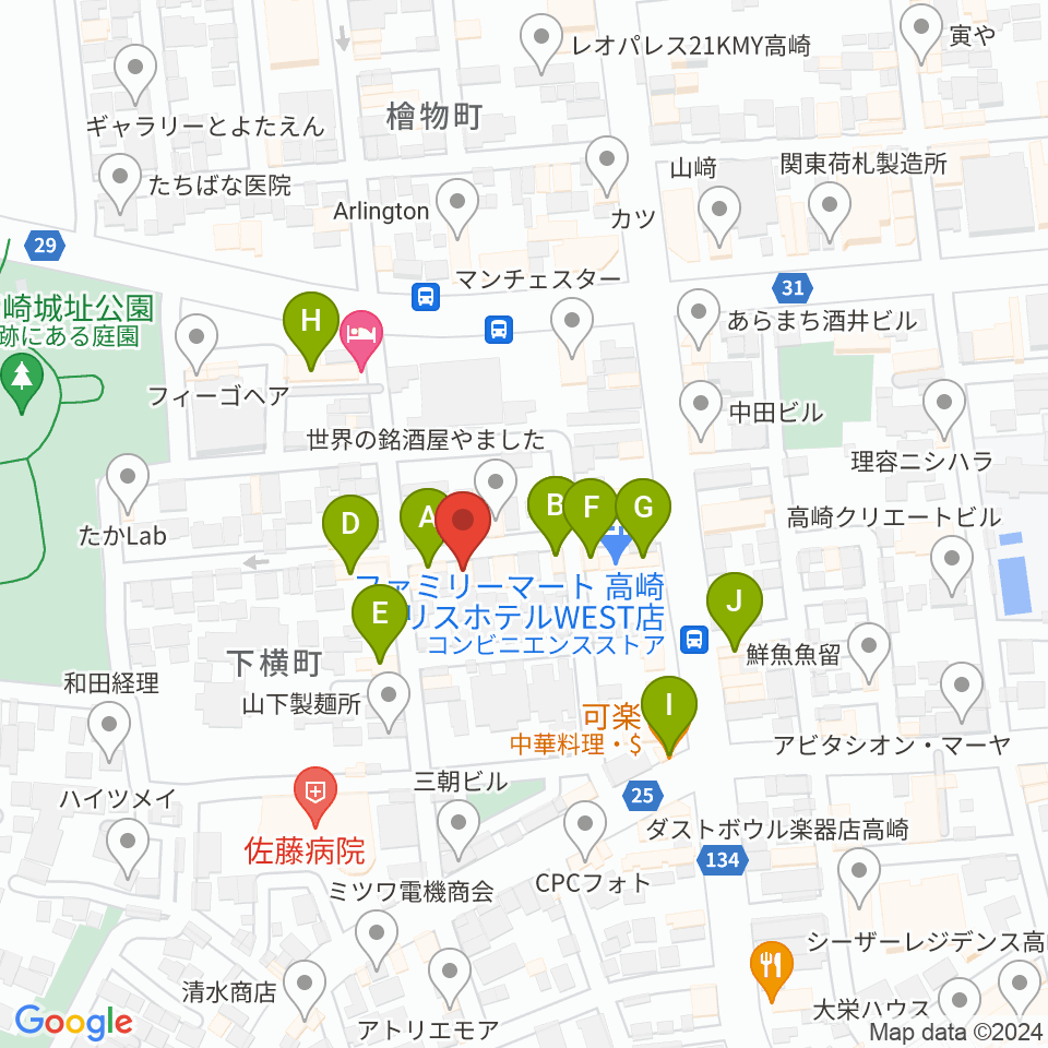 高崎TRUST55周辺のファミレス・ファーストフード一覧地図