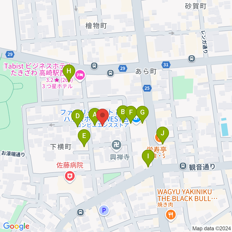 高崎TRUST55周辺のファミレス・ファーストフード一覧地図