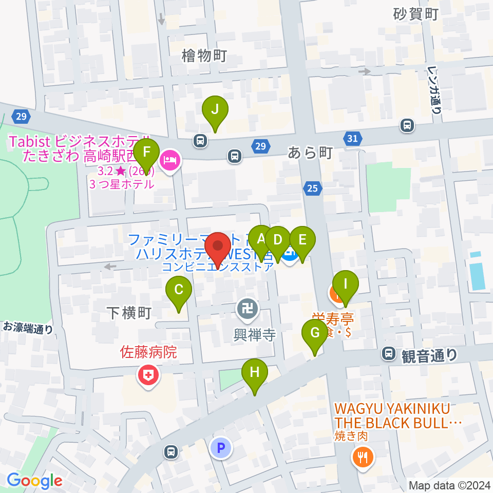 高崎TRUST55周辺のファミレス・ファーストフード一覧地図