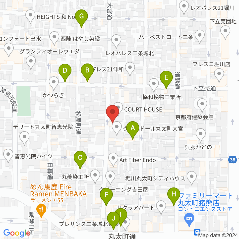 拾得周辺のファミレス・ファーストフード一覧地図