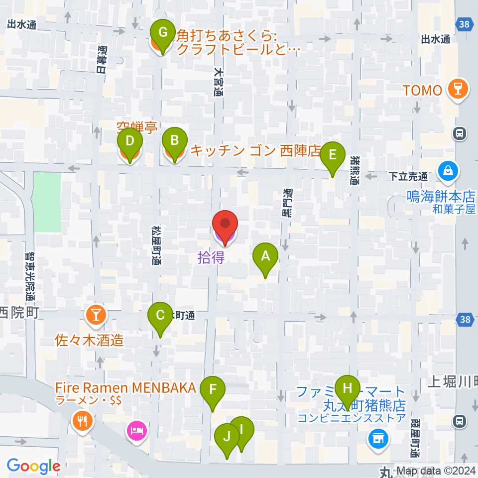 拾得周辺のファミレス・ファーストフード一覧地図