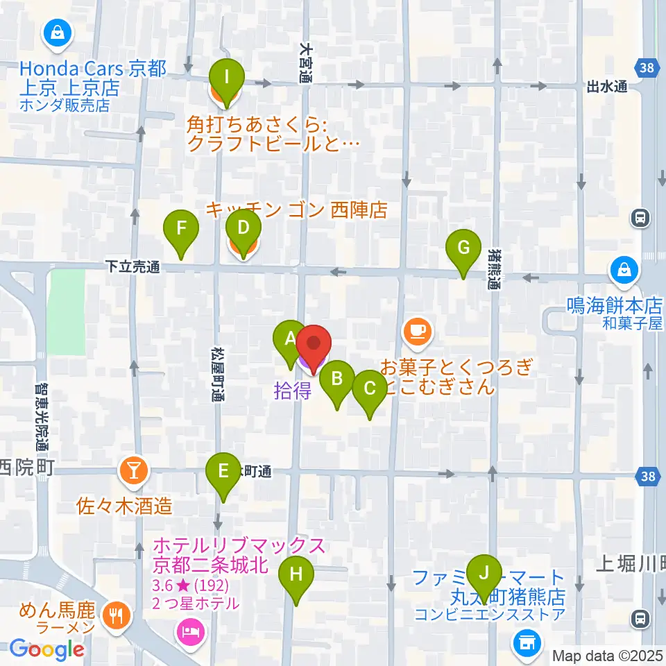 拾得周辺のファミレス・ファーストフード一覧地図